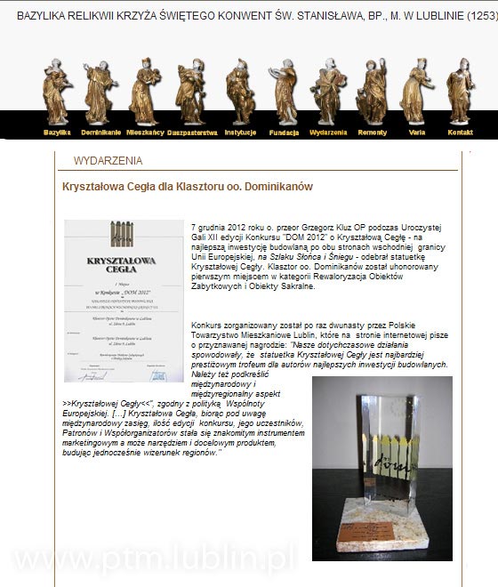 Kryształowa Cegła dla Klasztoru oo. Dominikanów