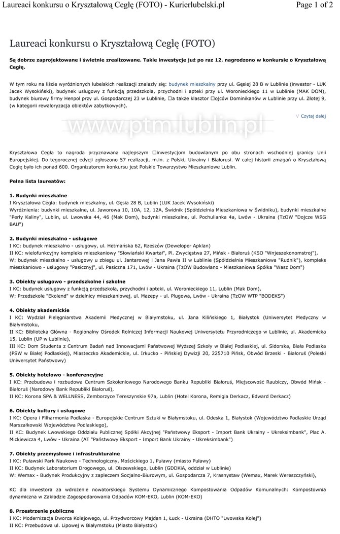 Laureaci Konkursu o Kryształową Cegłę