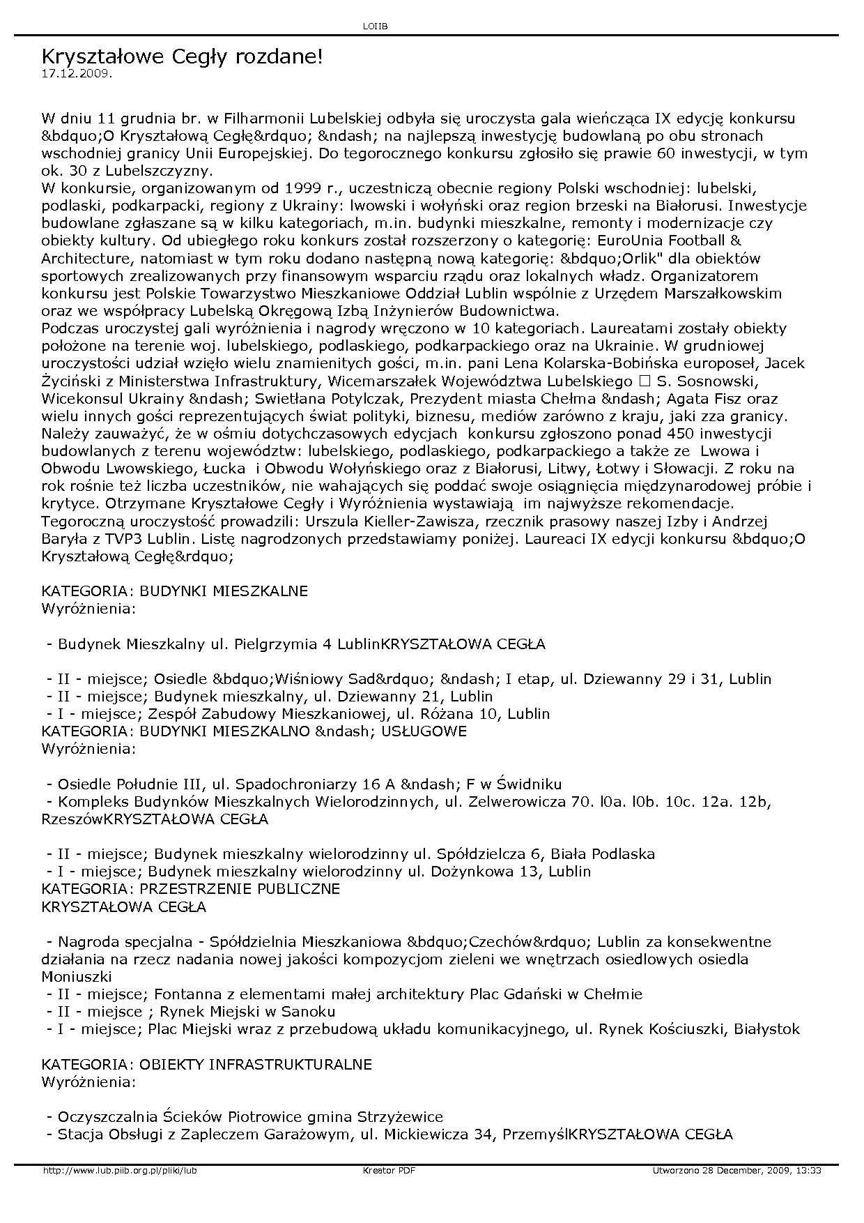 Kryształowe Cegły rozdane!