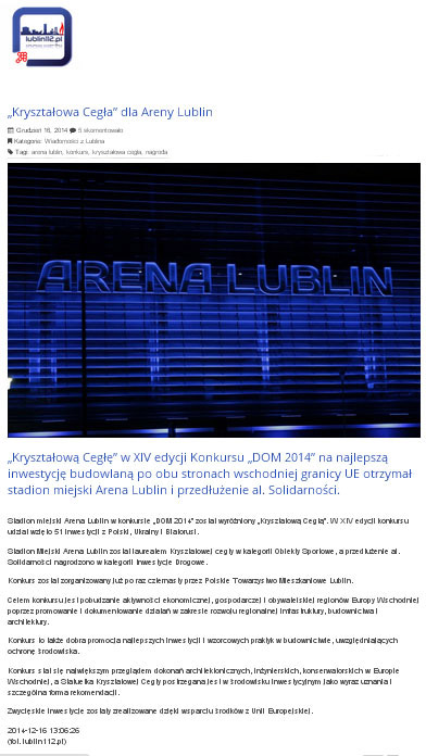 „Kryształowa Cegła” dla Areny Lublin