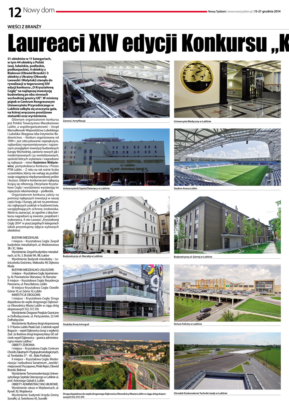 Laureaci XIV edycji konkursu „Kryształowa Cegła” 2014