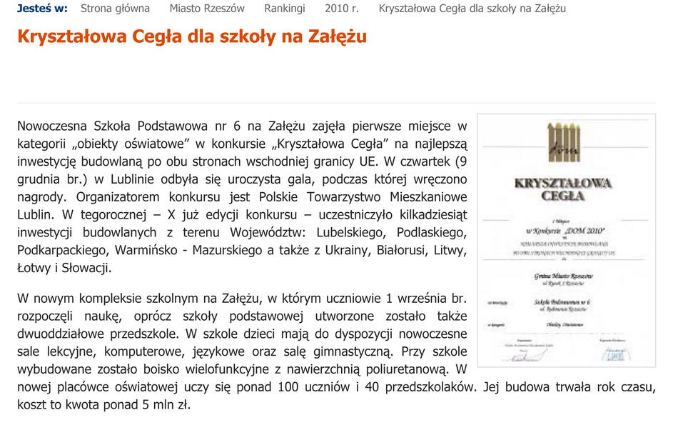 Kryształowa Cegła dla szkoły na Załężu