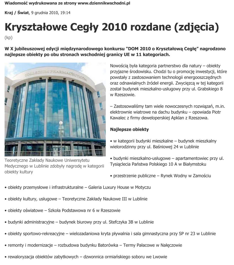 Kryształowe Cegły 2010 rozdane