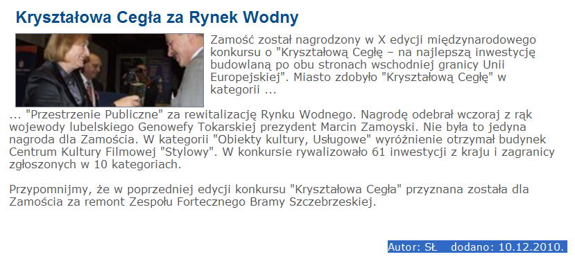 Kryształowa Cegła za Rynek Wodny