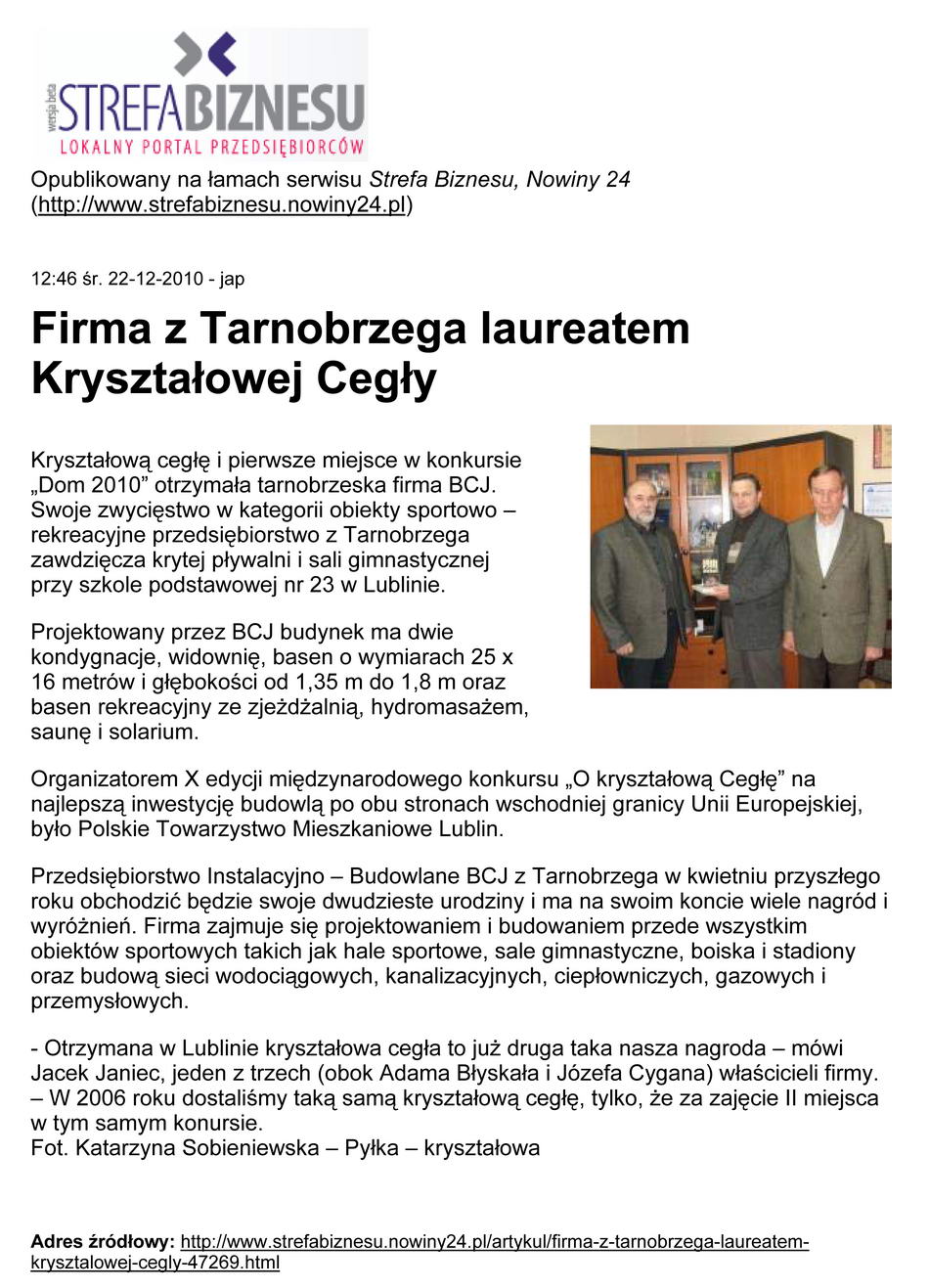 Firma z Tarnobrzega laureatem Kryształowej Cegły